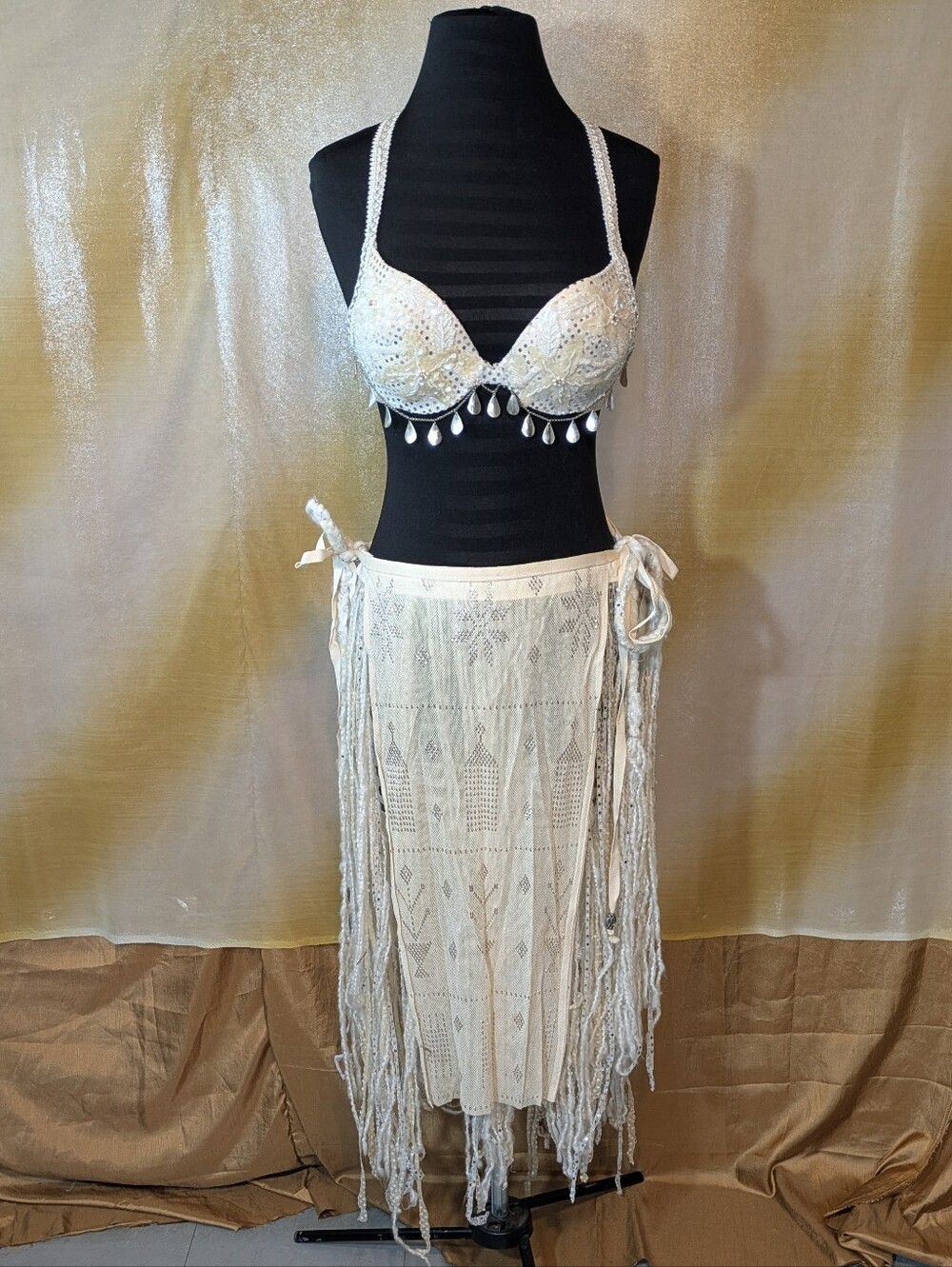 Stunning White & Silver Belly Dance / Festival Costume Set